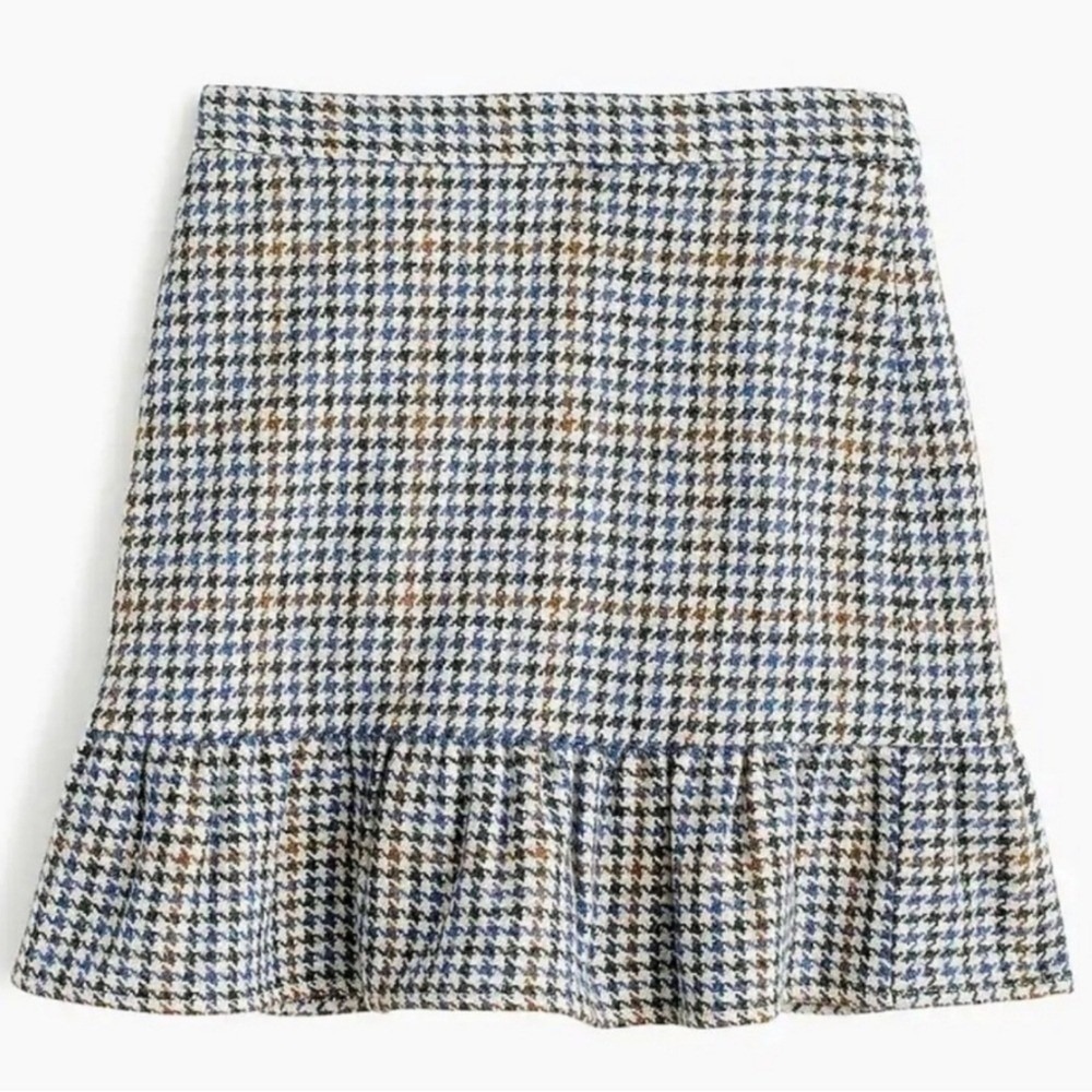 NWOT J.Crew Plus 14 Houndstooth Ruffle Skirt 100% Wool W/Pockets Preppy Coastal - Picture 2 of 8